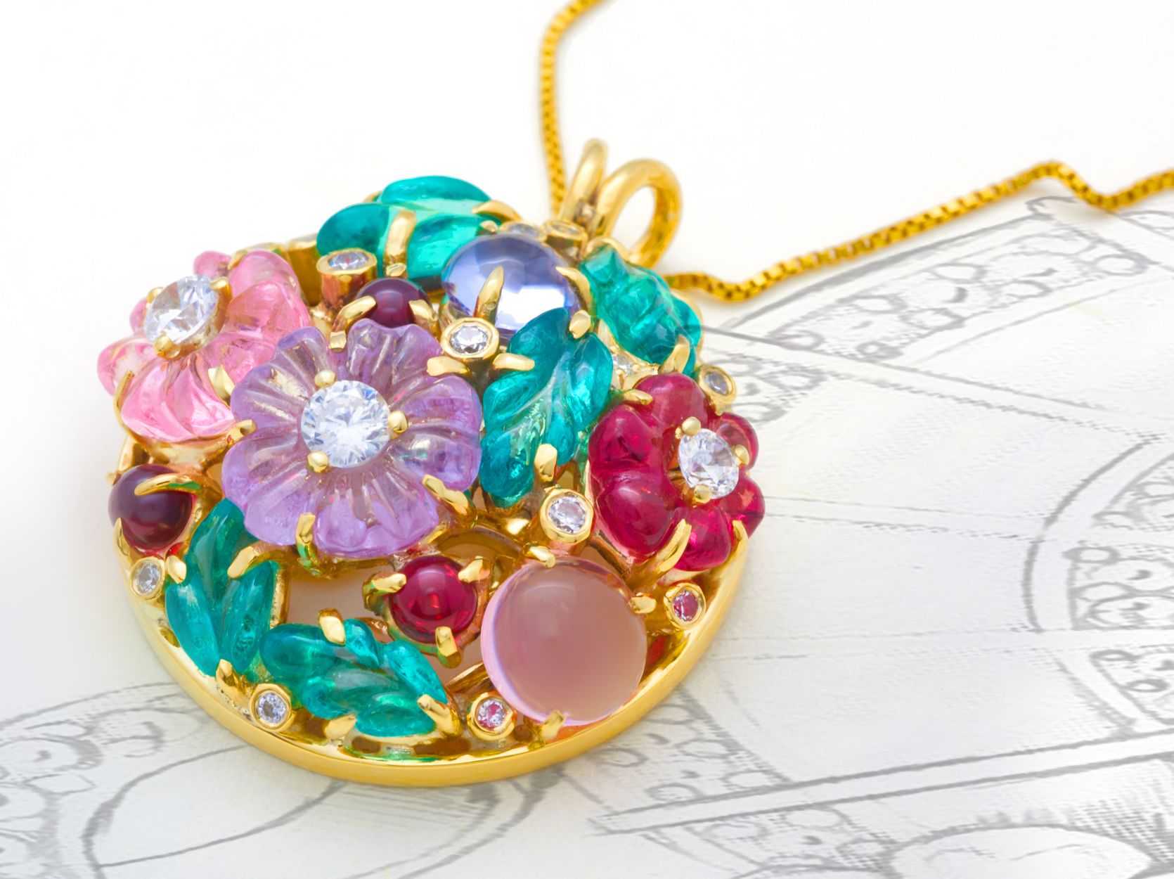 Lighten up your mood with this colorful “Summer Bouquet” pendant.