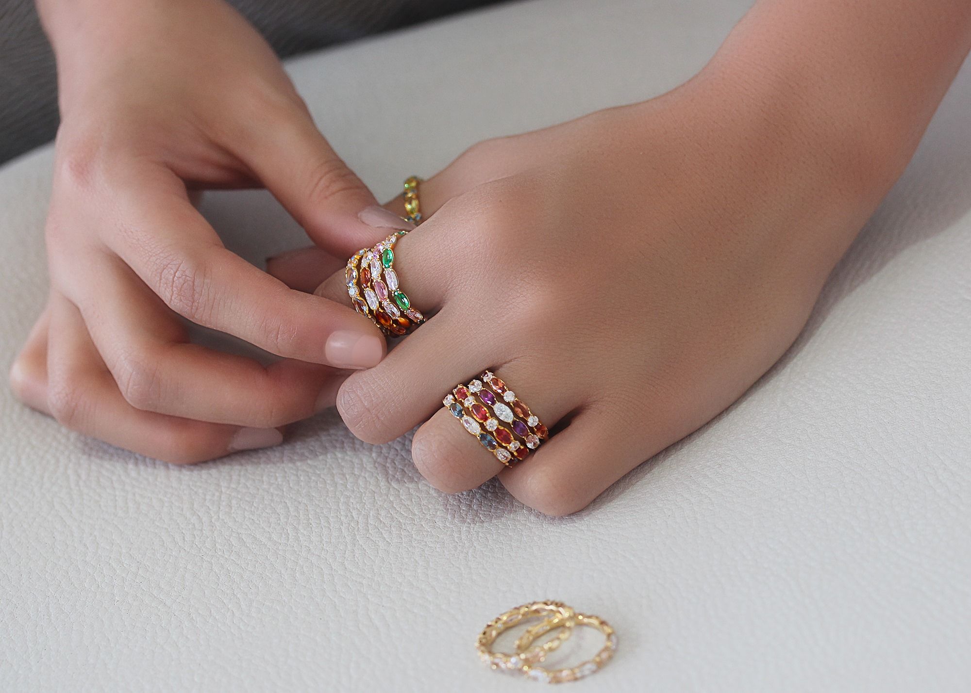 Envy-inducing Siamite eternity rings full of color and plenty of elegance.